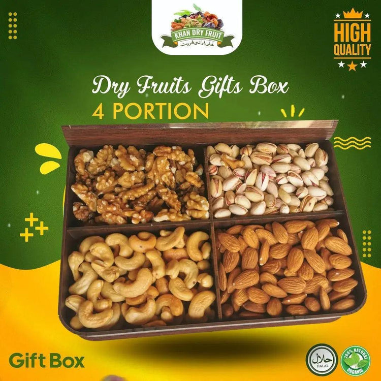 Dry Fruit Gift Basket- Wood Quality nuts almond [ 4 ITEMS A box 900gm Dray fruits in Box khandryfruit