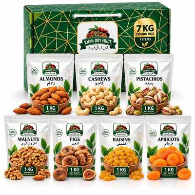 Dry Fruit Combo Gift Box 7kg – 7 Premium Varieties (Almonds, Cashews, Pistachios, Walnuts, Figs, Raisins, Apricots) 1kg Each | Complete Family Pack