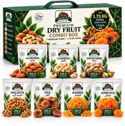 Dry Fruit Combo Gift Box 1.75kg – 7 Premium Varieties (Almonds, Cashews, Pistachios, Walnuts, Figs, Raisins, Apricots) 250g Each | Mini Family Pack