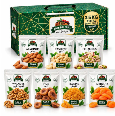 Dry Fruit Combo Gift Box 3.5kg – 7 Premium Varieties (Almonds, Cashews, Pistachios, Walnuts, Figs, Raisins, Apricots) 500g Each | Value Family Pack