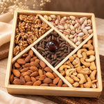 Wooden 5-compartment dry fruit gift box with lid – premium wedding and corporate gift, buy online in Pakistan