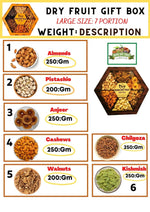 Dried Fruit Gift Box Basket [ 7 Portion Wooden Nuts Box, - KHAN DRY FRUITS